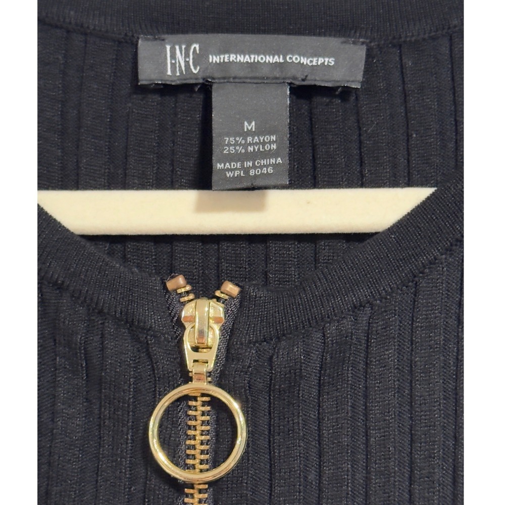 INC International Concepts Black Ribbed Zip Front Sweater Dress FA15 s/5X411 M‎ - Picture 3 of 6